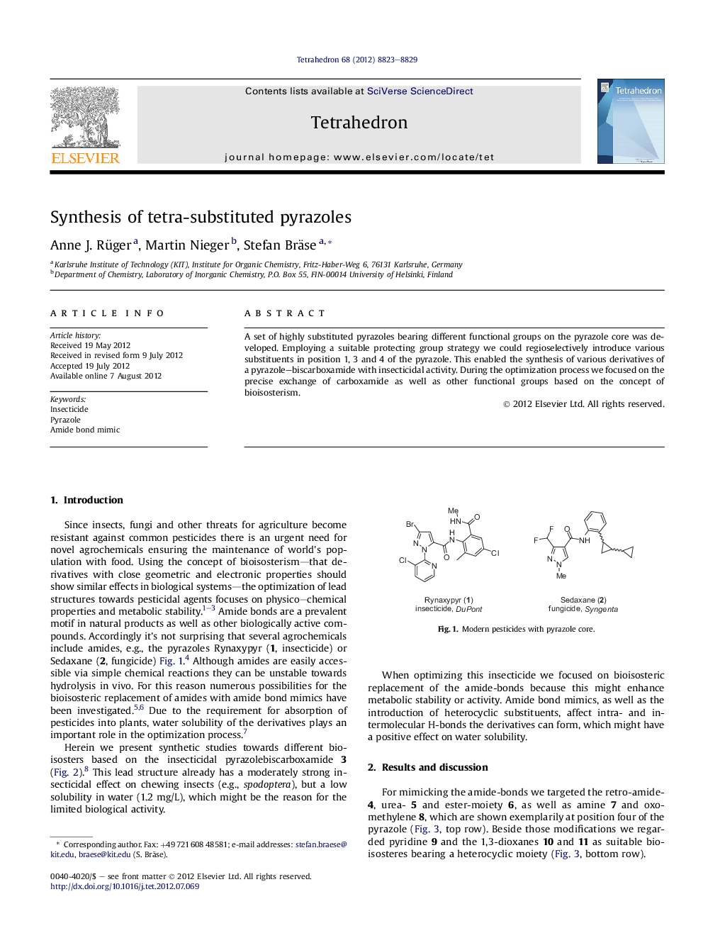 Synthesis of tetra-substituted pyrazoles