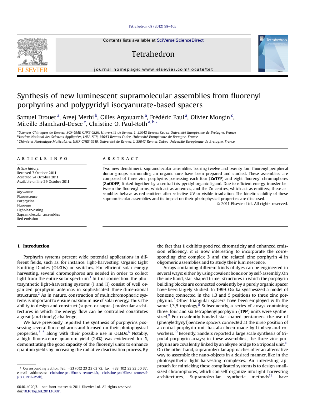 Synthesis of new luminescent supramolecular assemblies from fluorenyl porphyrins and polypyridyl isocyanurate-based spacers