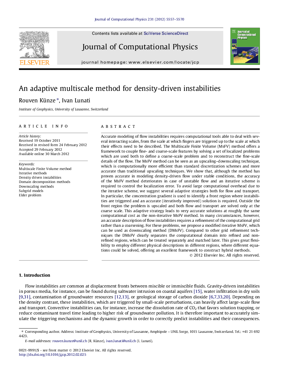 عکس صفحه اول مقاله: An adaptive multiscale method for density-driven instabilities An adaptive multiscale method for density-driven instabilities