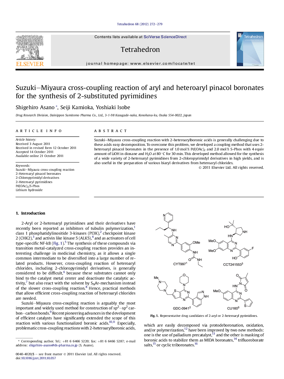 Suzuki-Miyaura cross-coupling reaction of aryl and heteroaryl pinacol boronates for the synthesis of 2-substituted pyrimidines