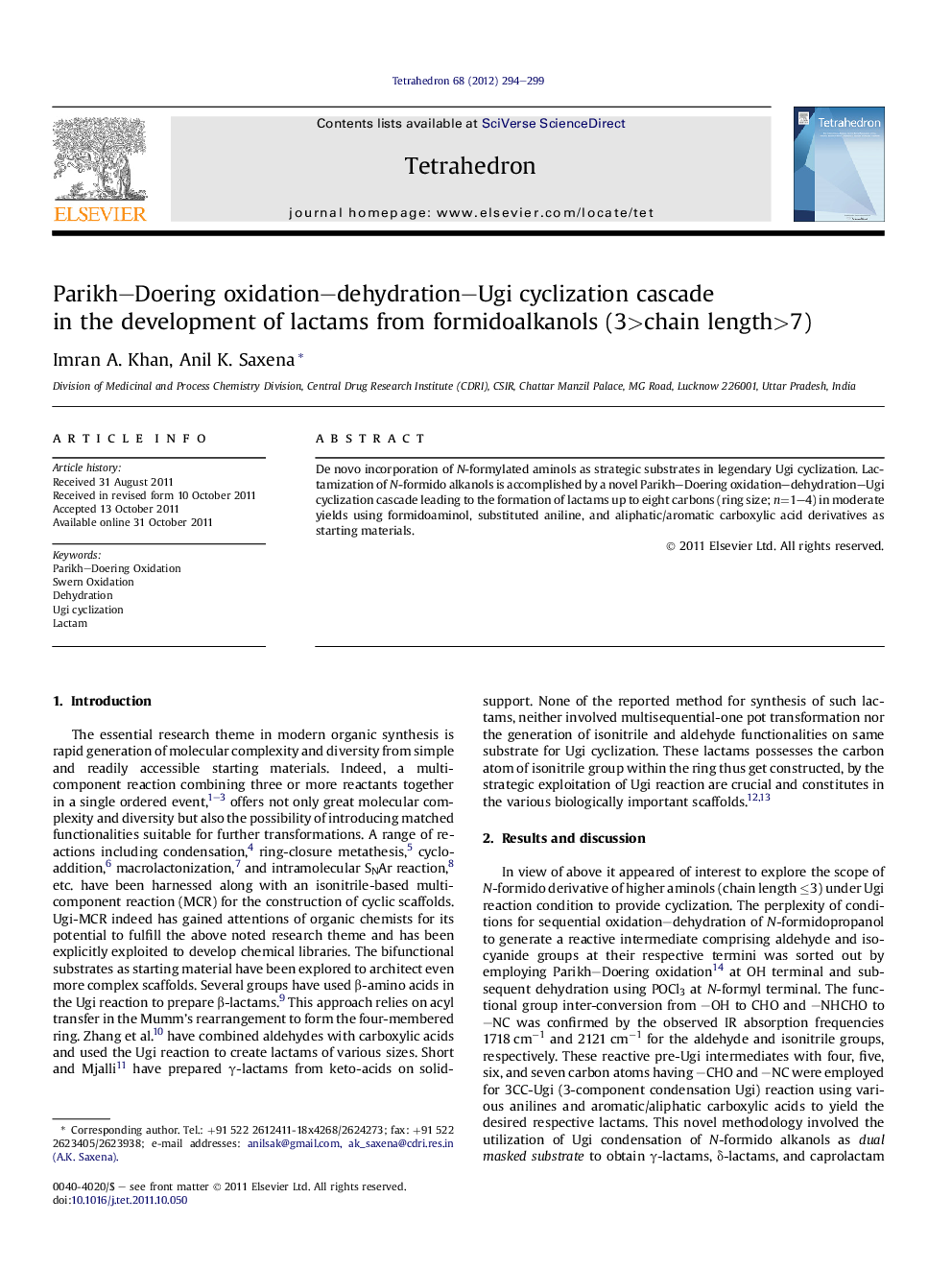 Parikh-Doering oxidation-dehydration-Ugi cyclization cascade in the development of lactams from formidoalkanols (3>chain length>7)