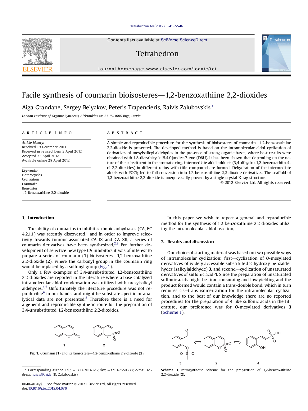 Facile synthesis of coumarin bioisosteres—1,2-benzoxathiine 2,2-dioxides