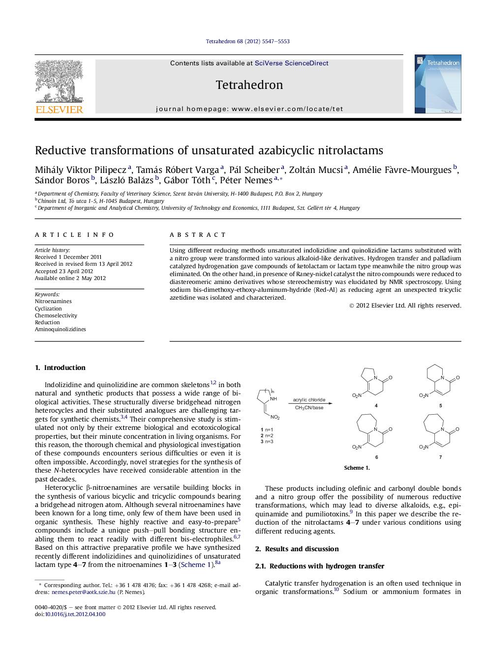 عکس صفحه اول مقاله: Reductive transformations of unsaturated azabicyclic nitrolactams Reductive transformations of unsaturated azabicyclic nitrolactams