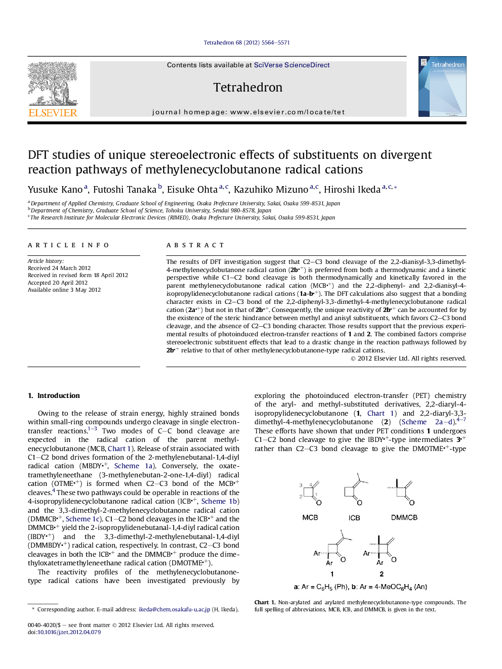 عکس صفحه اول مقاله: DFT studies of unique stereoelectronic effects of substituents on divergent reaction pathways of methylenecyclobutanone radical cations DFT studies of unique stereoelectronic effects of substituents on divergent reaction pathways of methylenecyclobutanone radical cations