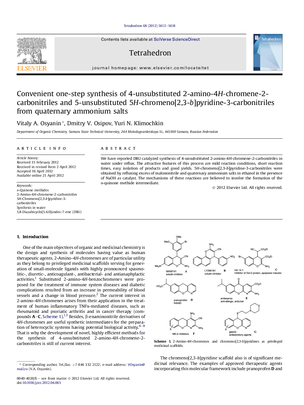 Convenient one-step synthesis of 4-unsubstituted 2-amino-4H-chromene-2-carbonitriles and 5-unsubstituted 5H-chromeno[2,3-b]pyridine-3-carbonitriles from quaternary ammonium salts