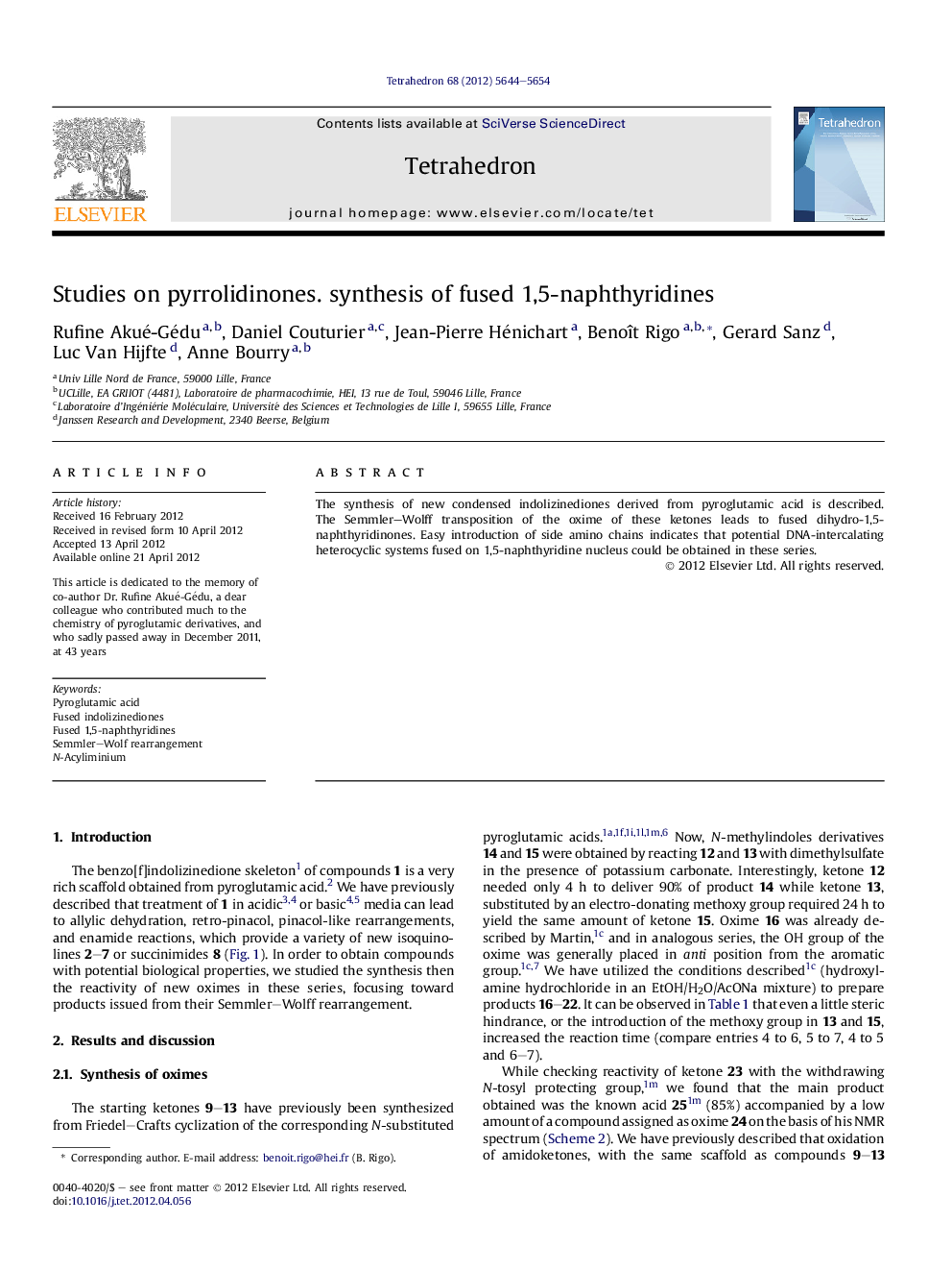عکس صفحه اول مقاله: Studies on pyrrolidinones. synthesis of fused 1,5-naphthyridines Studies on pyrrolidinones. synthesis of fused 1,5-naphthyridines