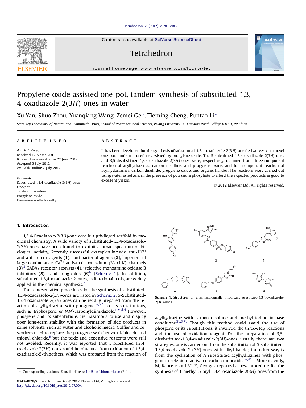 Propylene oxide assisted one-pot, tandem synthesis of substituted-1,3,4-oxadiazole-2(3H)-ones in water