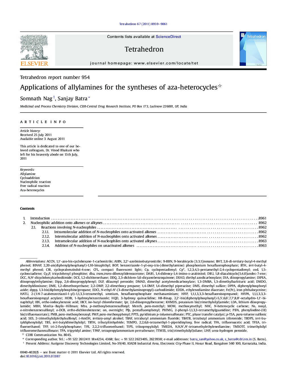 Tetrahedron report number 954Applications of allylamines for the syntheses of aza-heterocycles