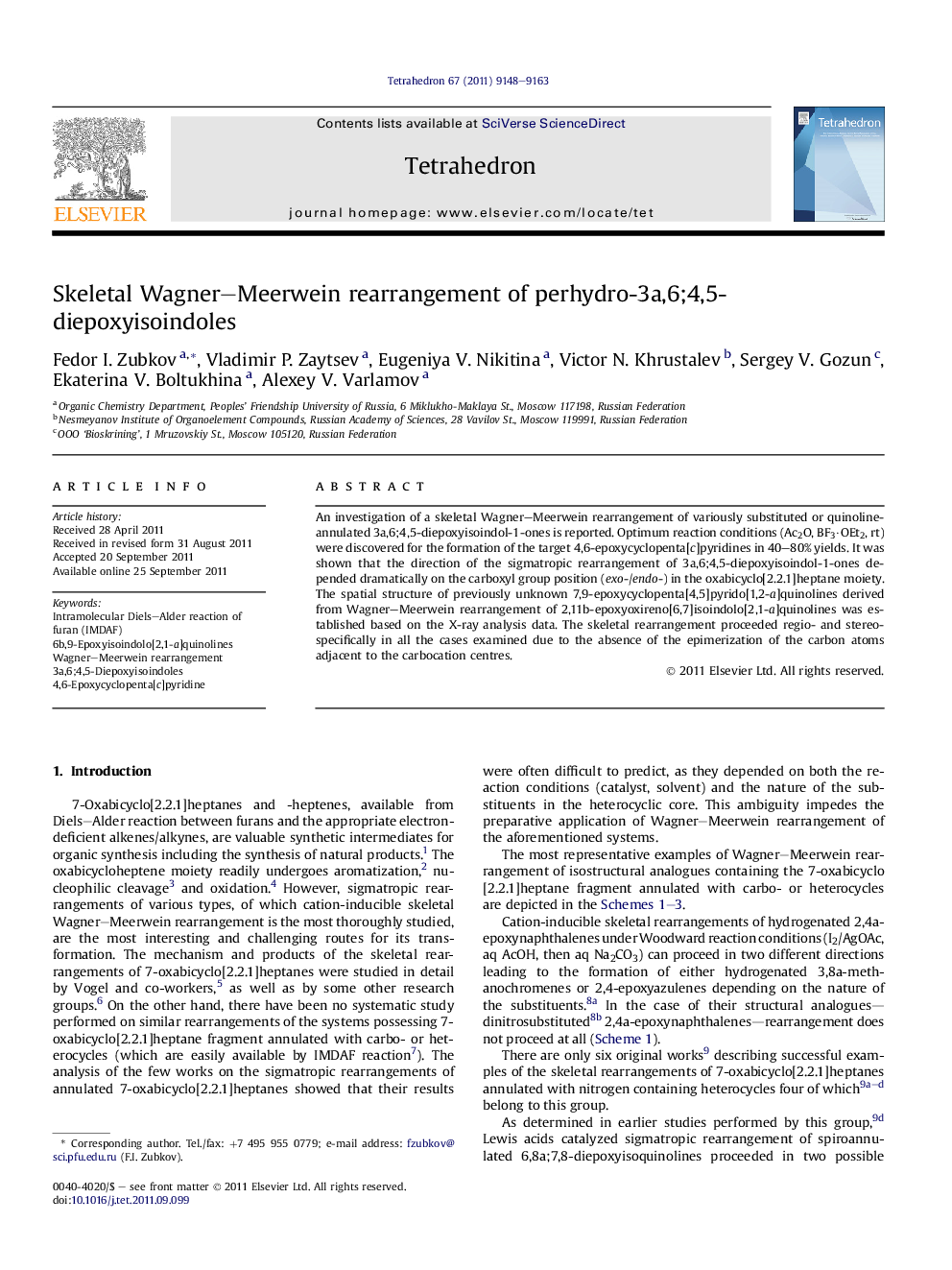 Skeletal Wagner-Meerwein rearrangement of perhydro-3a,6;4,5-diepoxyisoindoles
