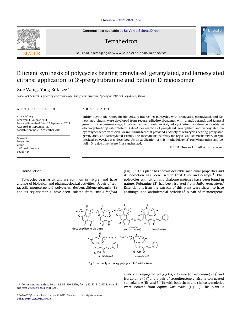 Efficient synthesis of polycycles bearing prenylated, geranylated, and farnesylated citrans: application to 3â²-prenylrubranine and petiolin D regioisomer