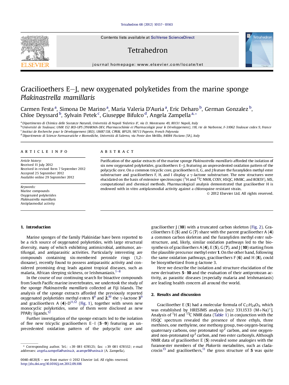 Gracilioethers E-J, new oxygenated polyketides from the marine sponge Plakinastrella mamillaris