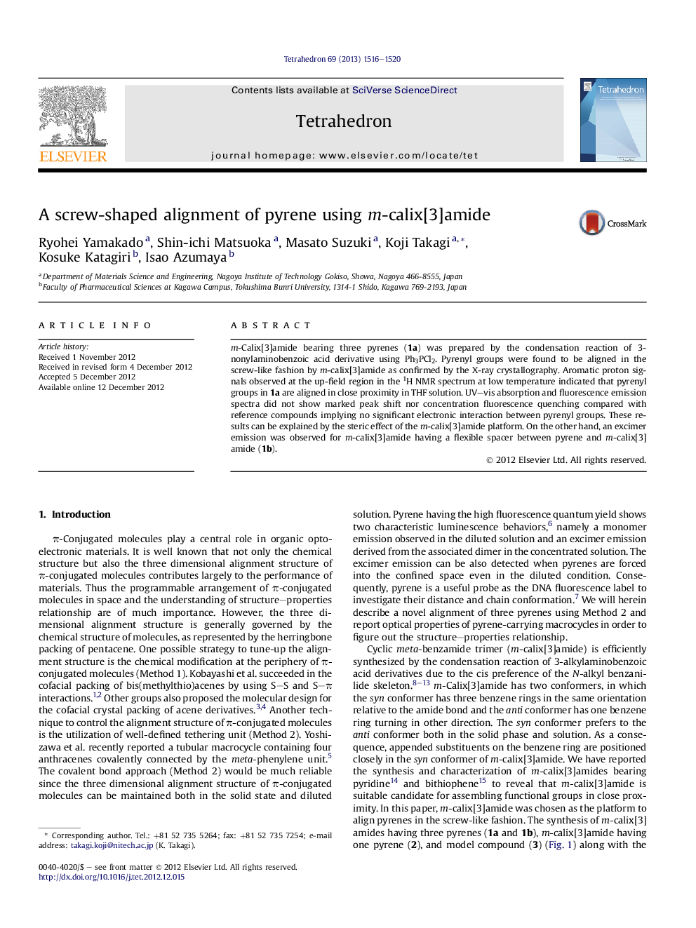 A screw-shaped alignment of pyrene using m-calix[3]amide