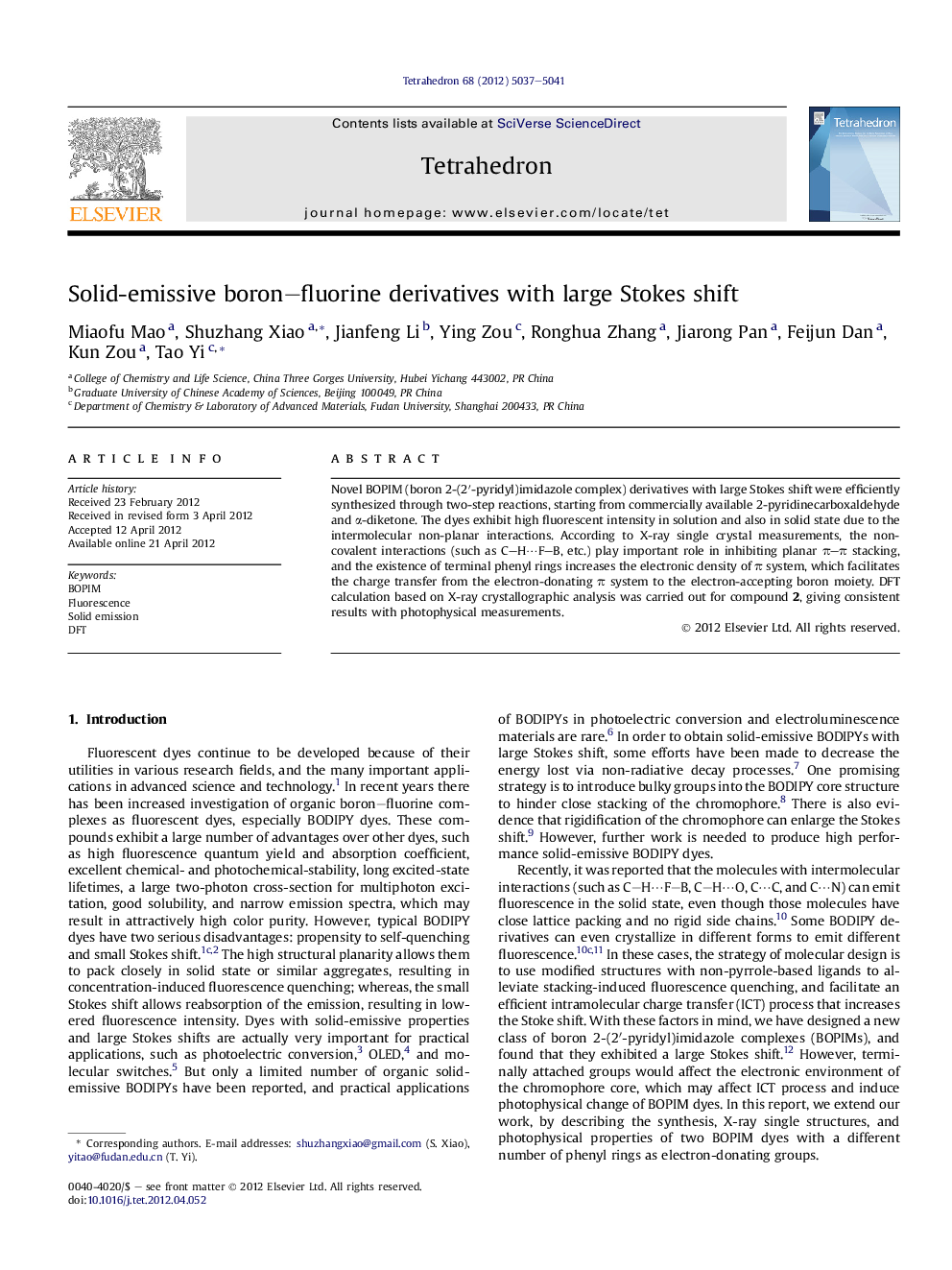 Solid-emissive boron–fluorine derivatives with large Stokes shift
