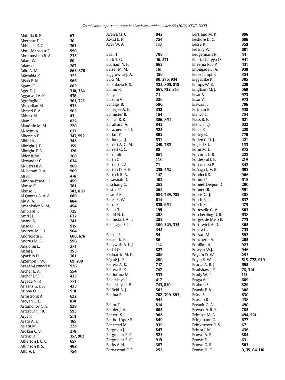 Tetrahedron reports on organic chemistry author index