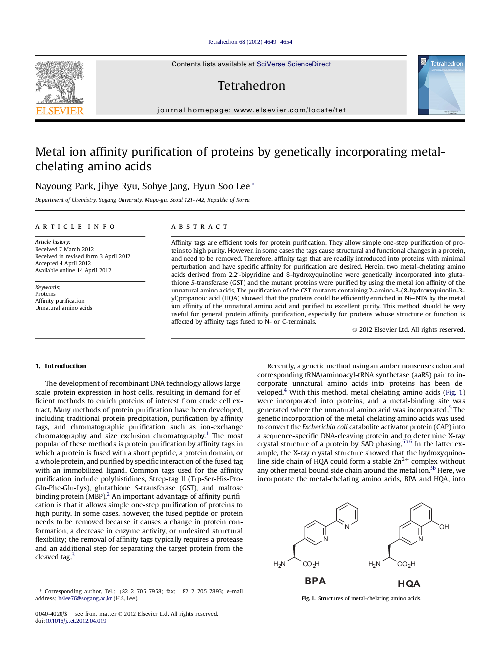 Metal ion affinity purification of proteins by genetically incorporating metal-chelating amino acids