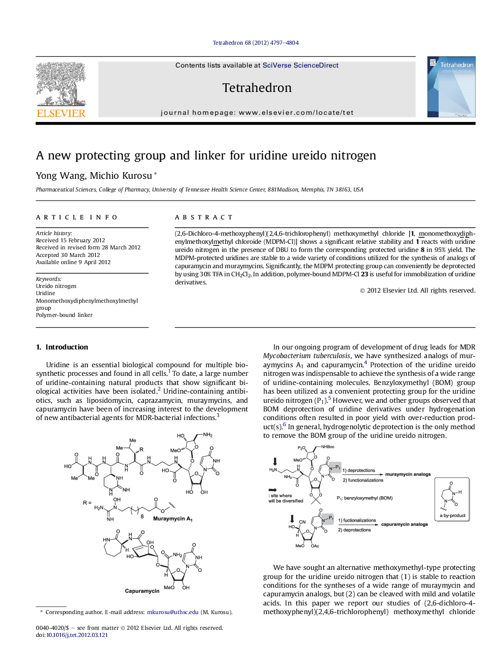 A new protecting group and linker for uridine ureido nitrogen