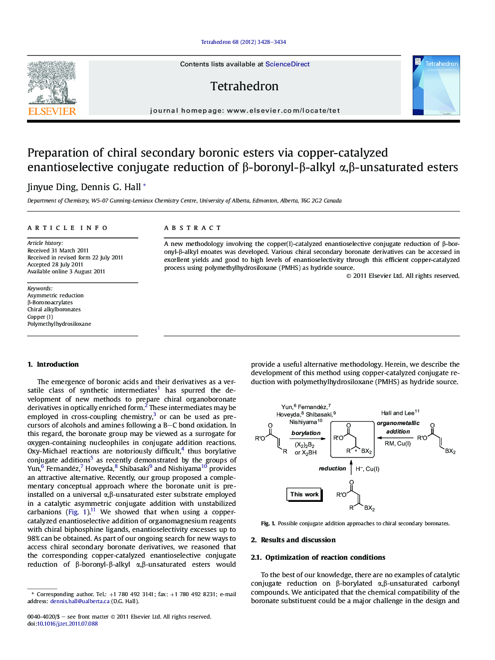 Preparation of chiral secondary boronic esters via copper-catalyzed enantioselective conjugate reduction of Î²-boronyl-Î²-alkyl Î±,Î²-unsaturated esters