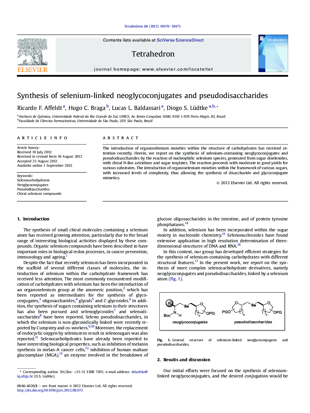 Synthesis of selenium-linked neoglycoconjugates and pseudodisaccharides
