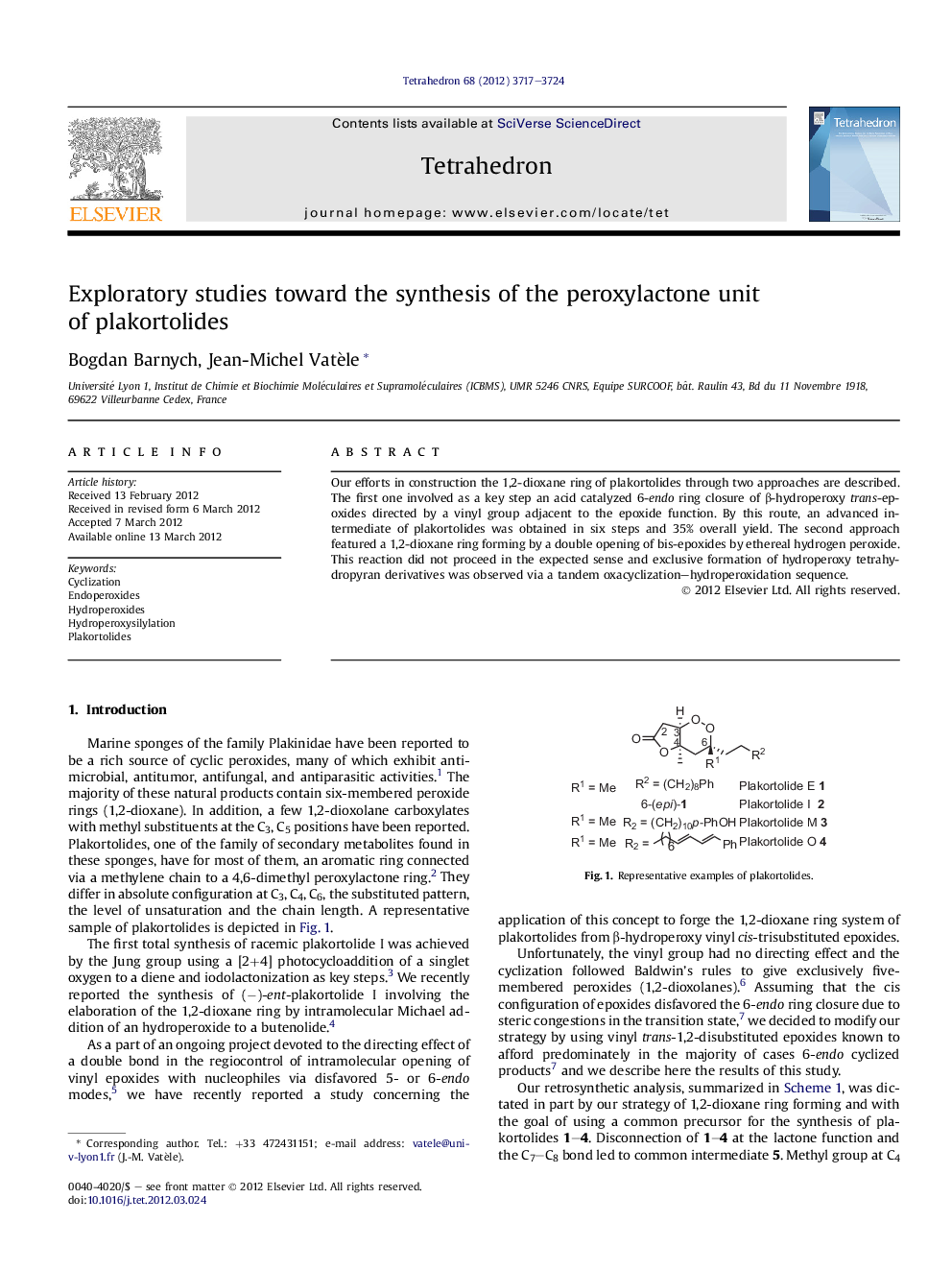 Exploratory studies toward the synthesis of the peroxylactone unit ofÂ plakortolides