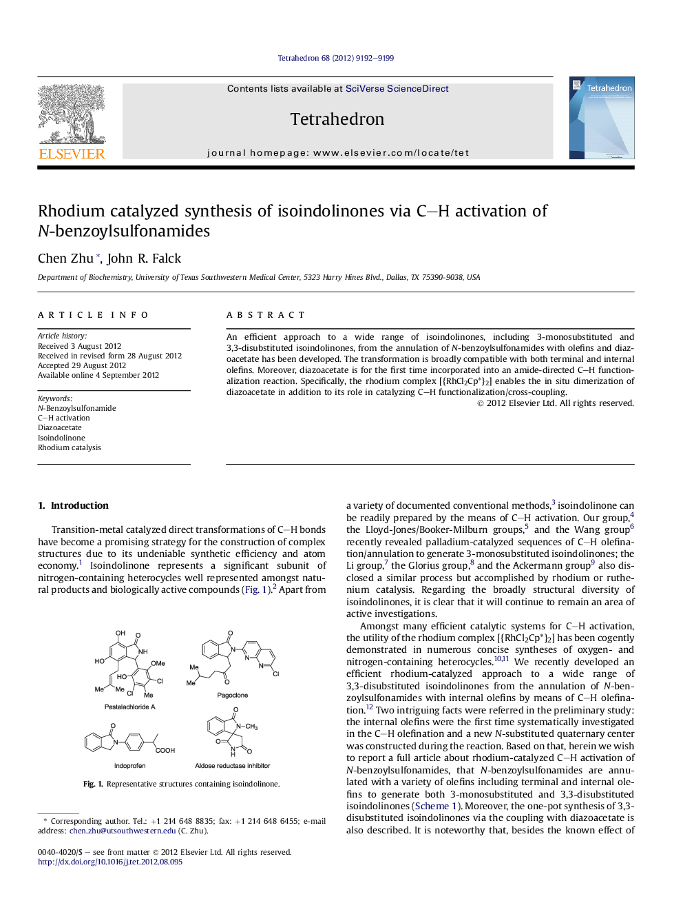 Rhodium catalyzed synthesis of isoindolinones via C-H activation of N-benzoylsulfonamides