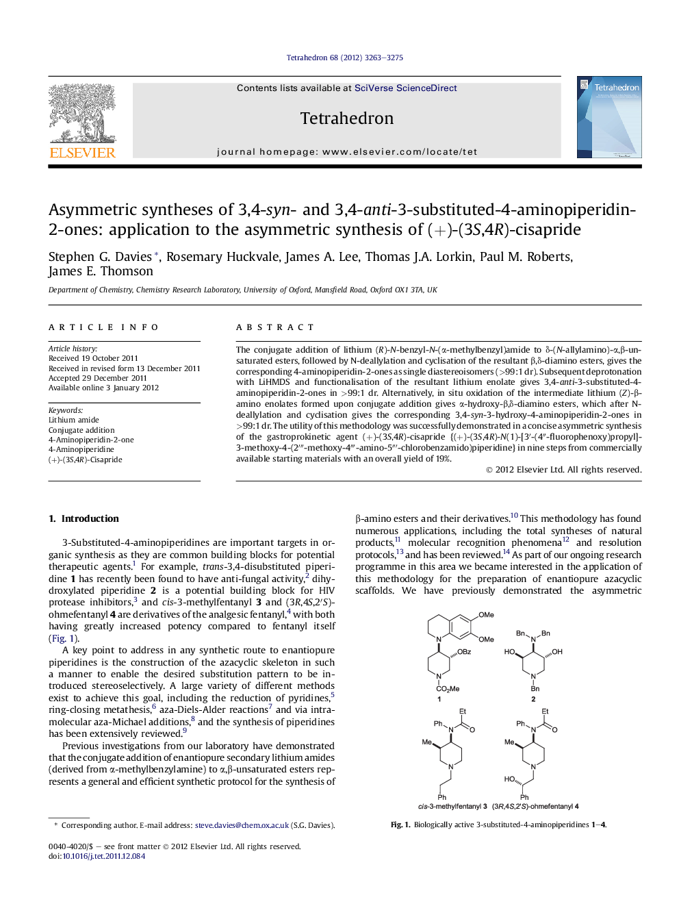 Asymmetric syntheses of 3,4-syn- and 3,4-anti-3-substituted-4-aminopiperidin-2-ones: application to the asymmetric synthesis of (+)-(3S,4R)-cisapride