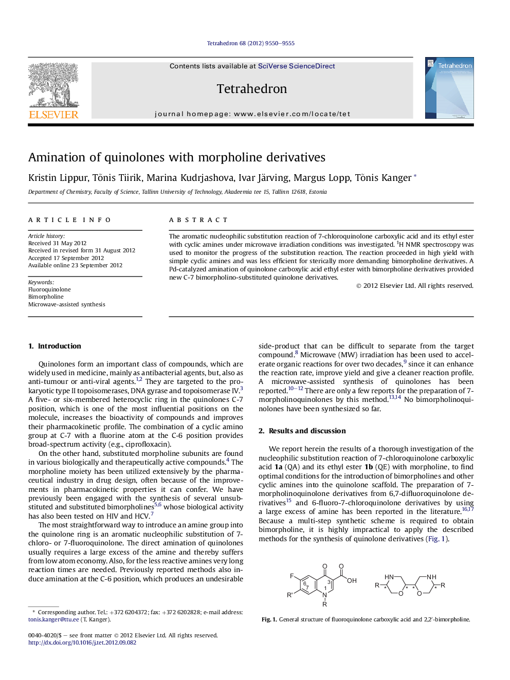 عکس صفحه اول مقاله: Amination of quinolones with morpholine derivatives Amination of quinolones with morpholine derivatives