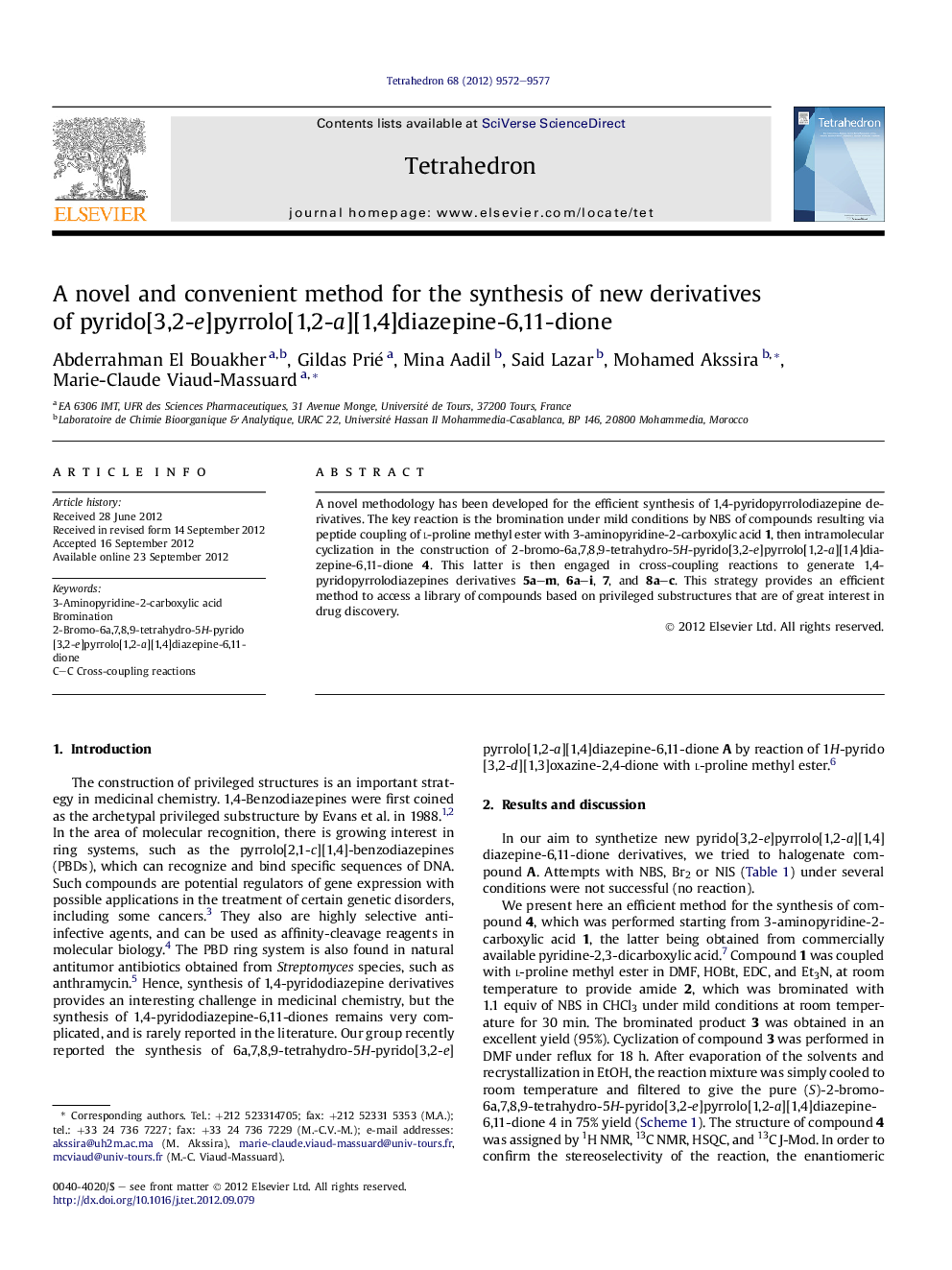 A novel and convenient method for the synthesis of new derivatives of pyrido[3,2-e]pyrrolo[1,2-a][1,4]diazepine-6,11-dione