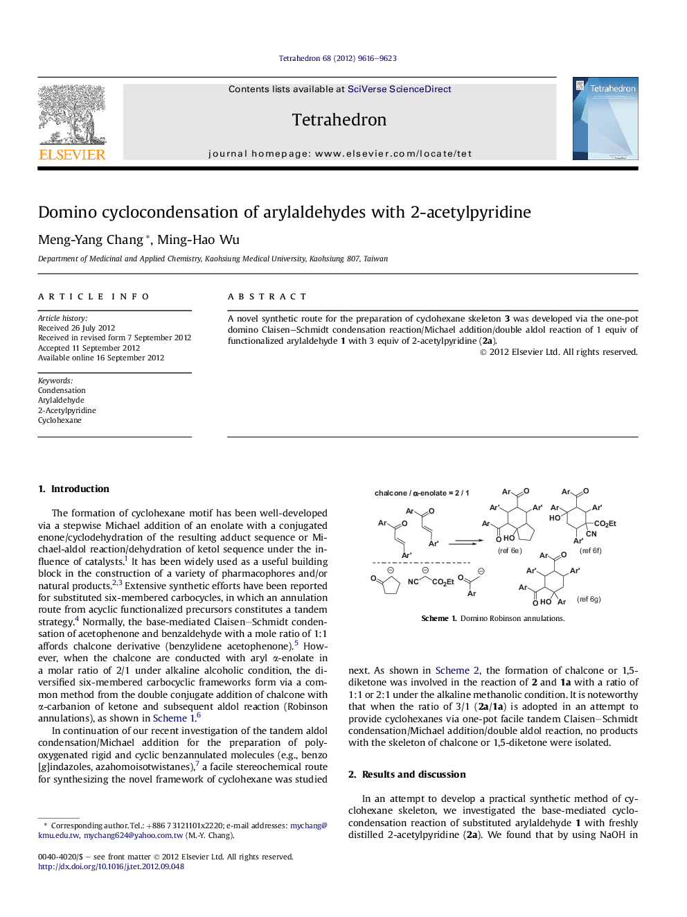 Domino cyclocondensation of arylaldehydes with 2-acetylpyridine