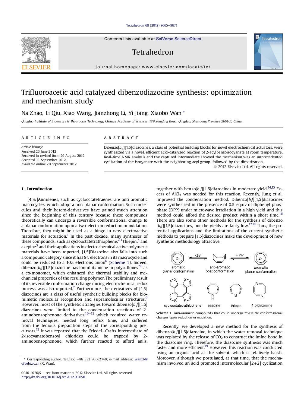 Trifluoroacetic acid catalyzed dibenzodiazocine synthesis: optimization and mechanism study