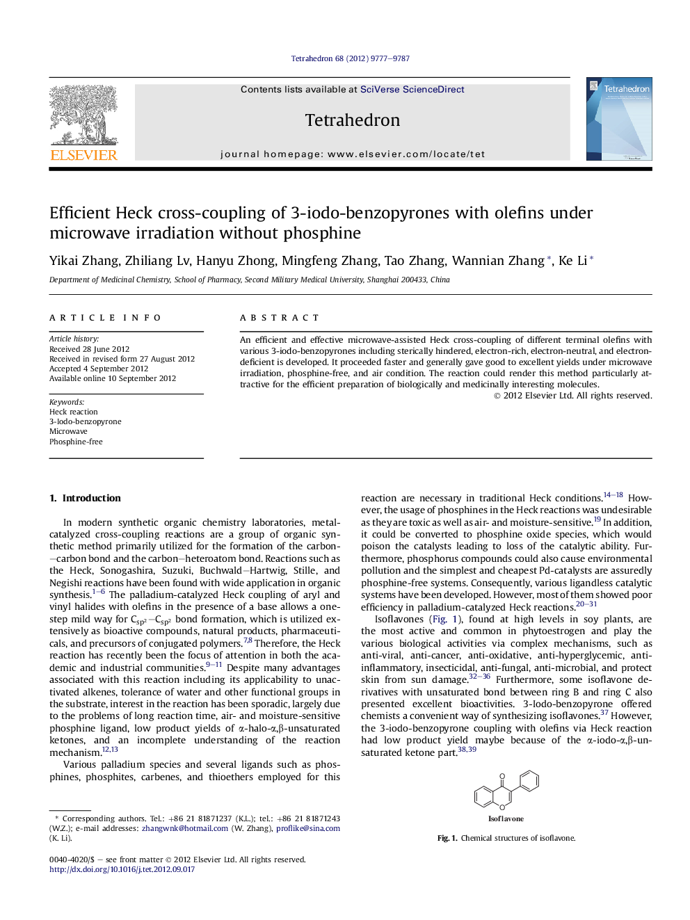 Efficient Heck cross-coupling of 3-iodo-benzopyrones with olefins under microwave irradiation without phosphine