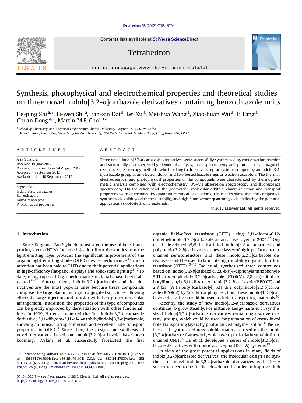 Synthesis, photophysical and electrochemical properties and theoretical studies on three novel indolo[3,2-b]carbazole derivatives containing benzothiazole units
