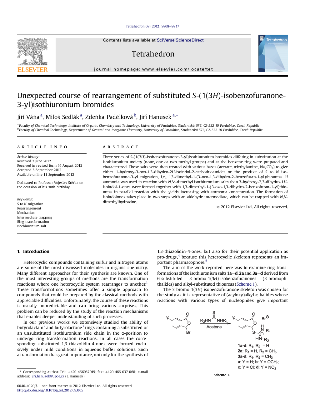 Unexpected course of rearrangement of substituted S-(1(3H)-isobenzofuranone-3-yl)isothiuronium bromides
