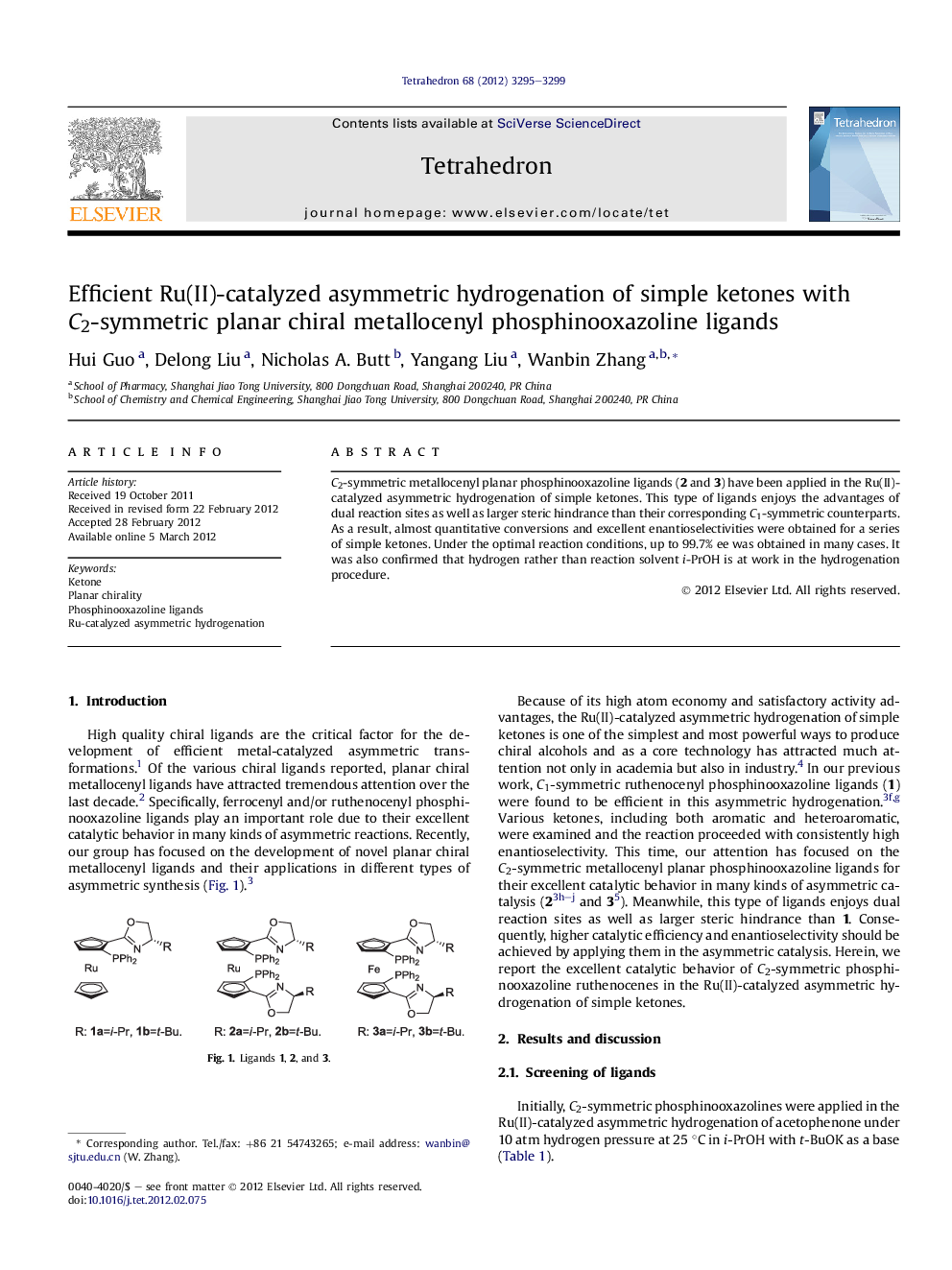 Efficient Ru(II)-catalyzed asymmetric hydrogenation of simple ketones with C2-symmetric planar chiral metallocenyl phosphinooxazoline ligands