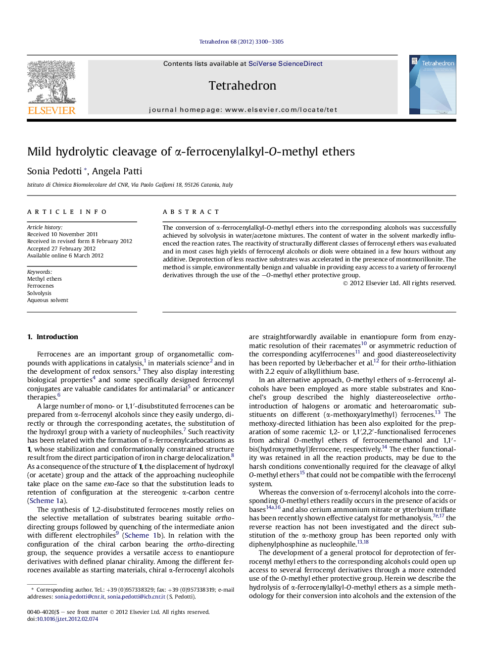 Mild hydrolytic cleavage of Î±-ferrocenylalkyl-O-methyl ethers
