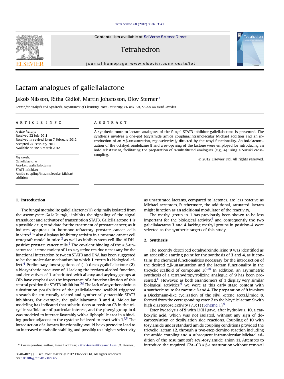 Lactam analogues of galiellalactone