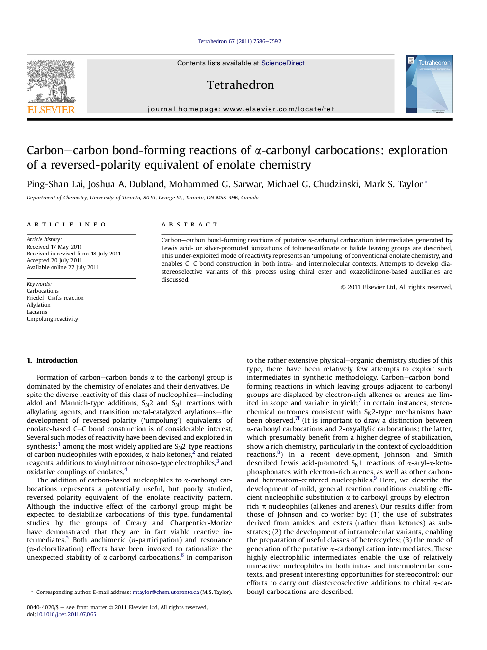 Carbon-carbon bond-forming reactions of Î±-carbonyl carbocations: exploration of a reversed-polarity equivalent of enolate chemistry