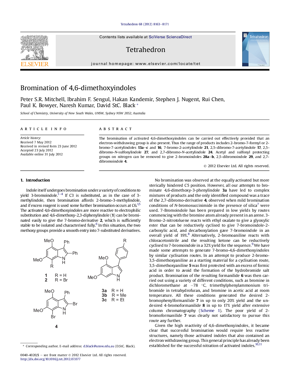 Bromination of 4,6-dimethoxyindoles