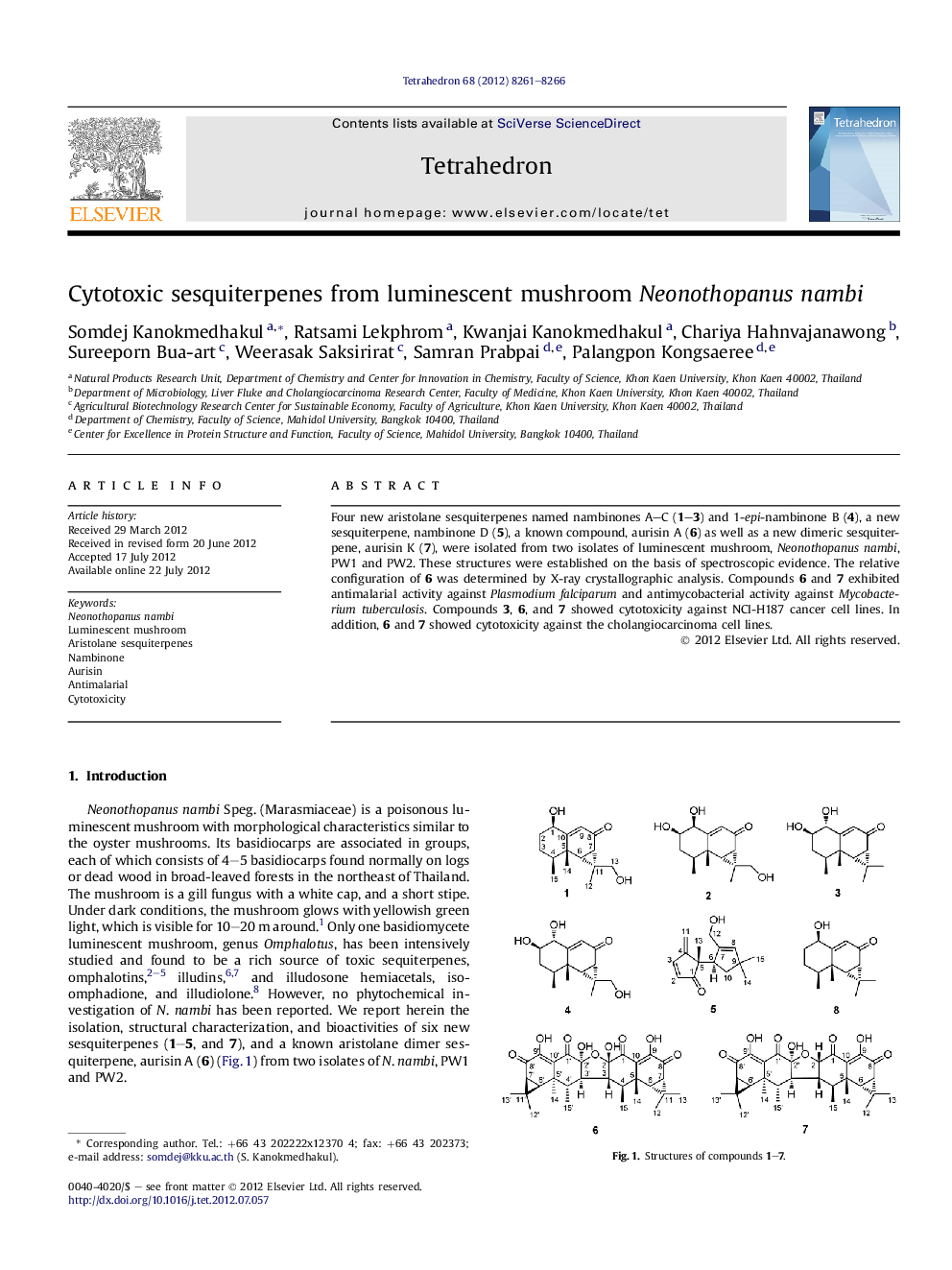 Cytotoxic sesquiterpenes from luminescent mushroom Neonothopanus nambi
