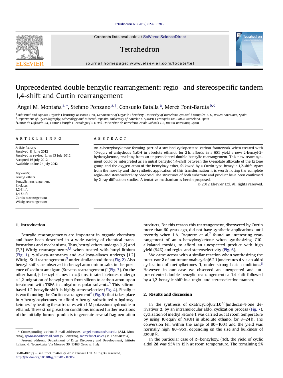 Unprecedented double benzylic rearrangement: regio- and stereospecific tandem 1,4-shift and Curtin rearrangement
