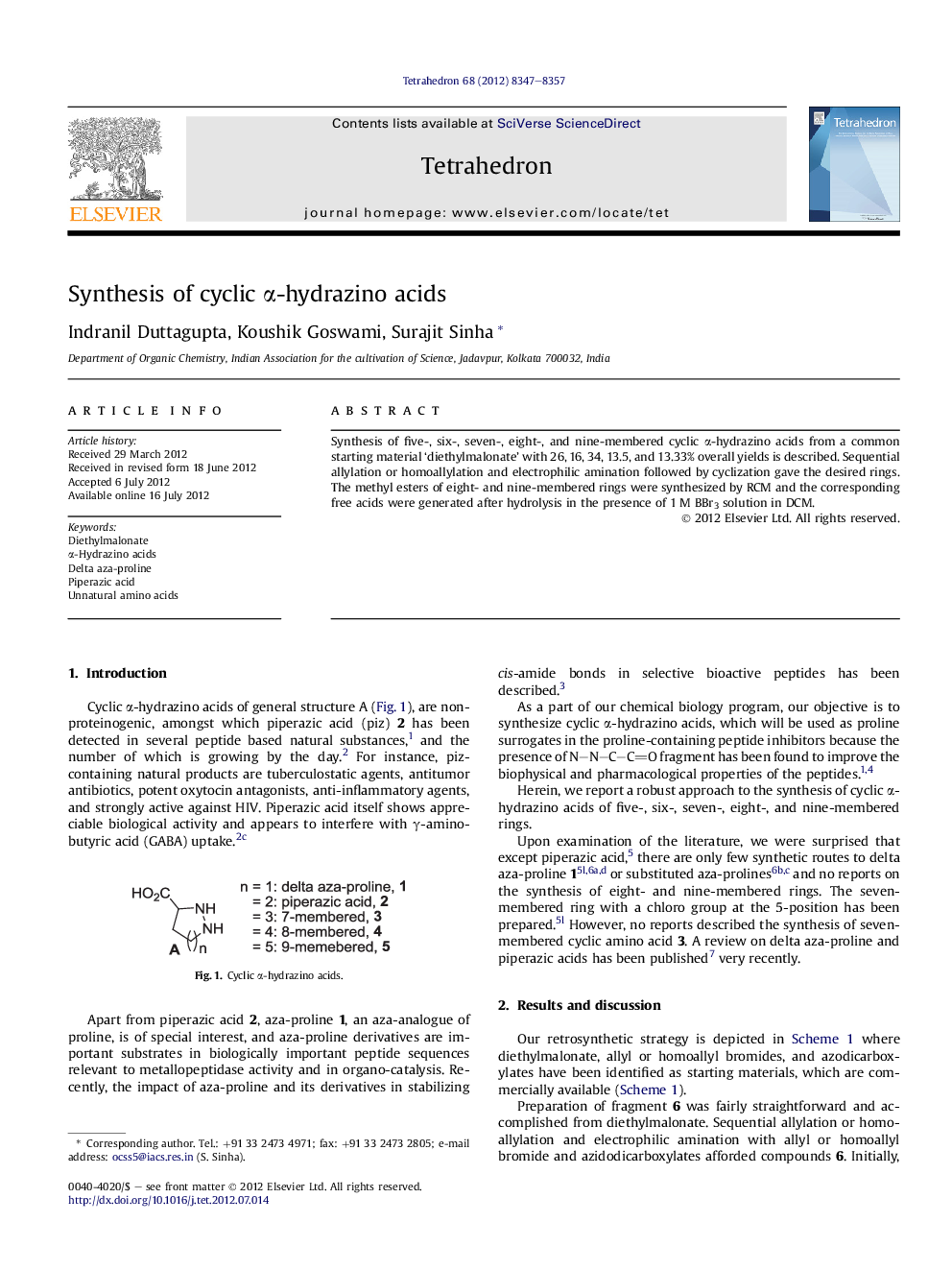 Synthesis of cyclic Î±-hydrazino acids