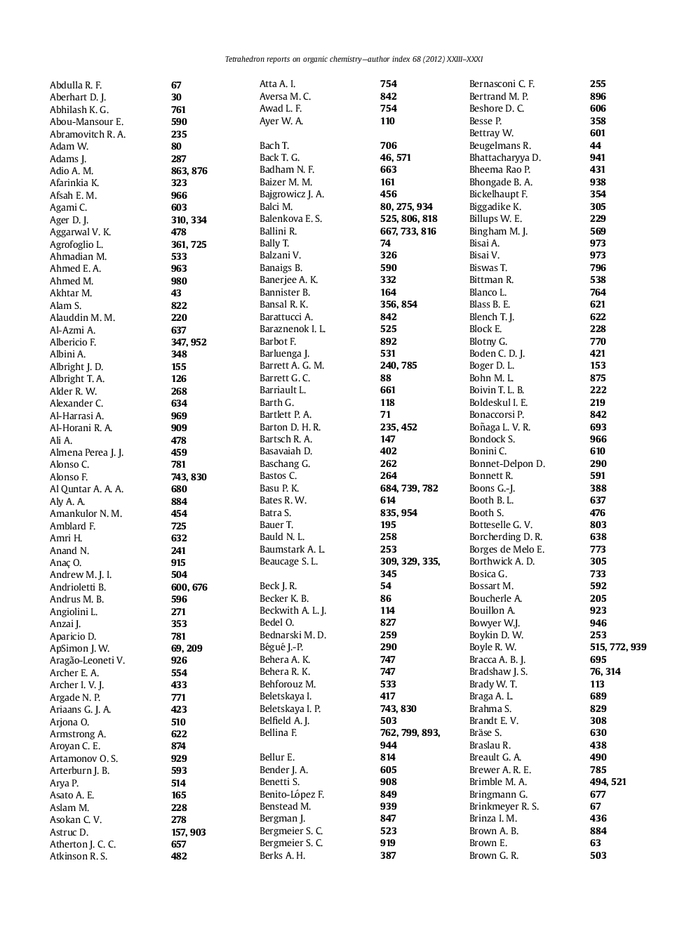 Tetrahedron reports on organic chemistry author index