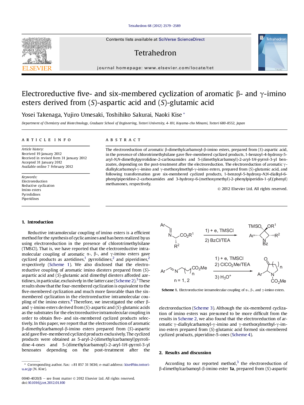 Electroreductive five- and six-membered cyclization of aromatic β- and γ-imino esters derived from (S)-aspartic acid and (S)-glutamic acid