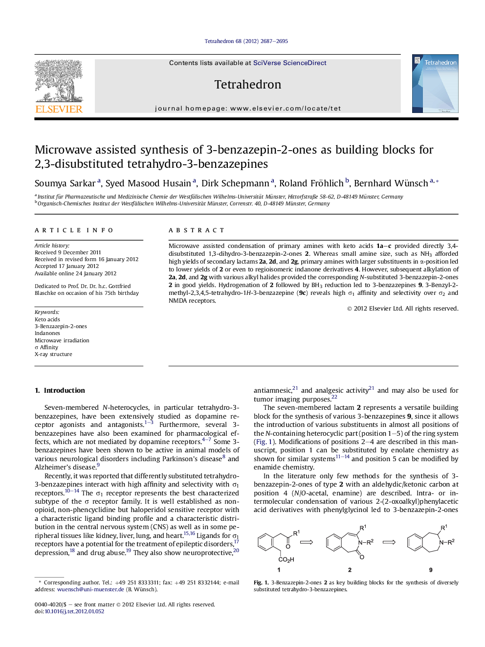 عکس صفحه اول مقاله: Microwave assisted synthesis of 3-benzazepin-2-ones as building blocks for 2,3-disubstituted tetrahydro-3-benzazepines Microwave assisted synthesis of 3-benzazepin-2-ones as building blocks for 2,3-disubstituted tetrahydro-3-benzazepines