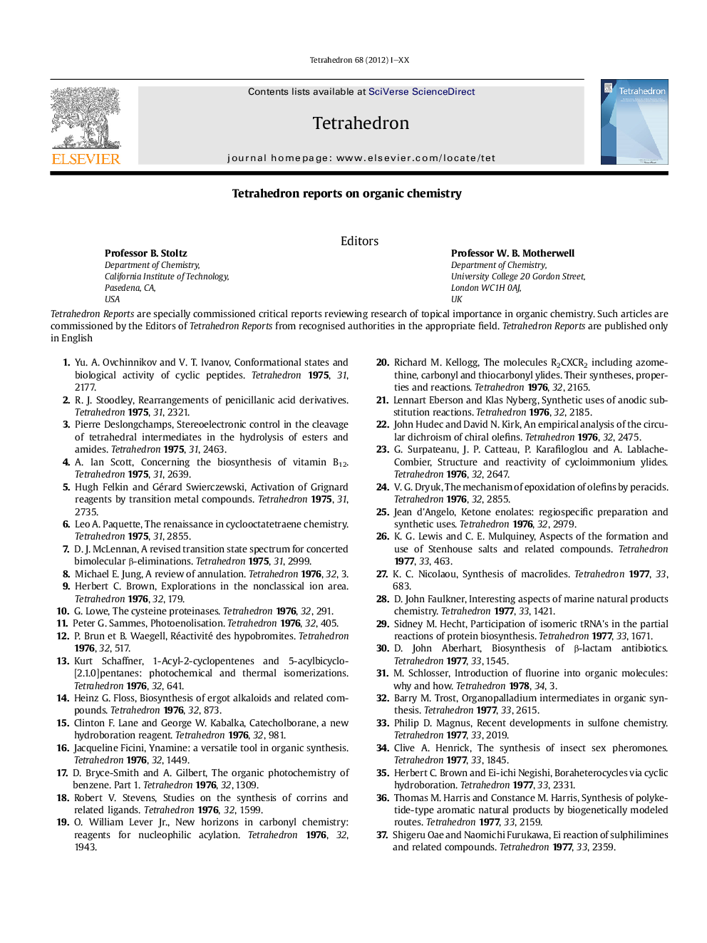عکس صفحه اول مقاله: Tetrahedron reports on organic chemistry Tetrahedron reports on organic chemistry