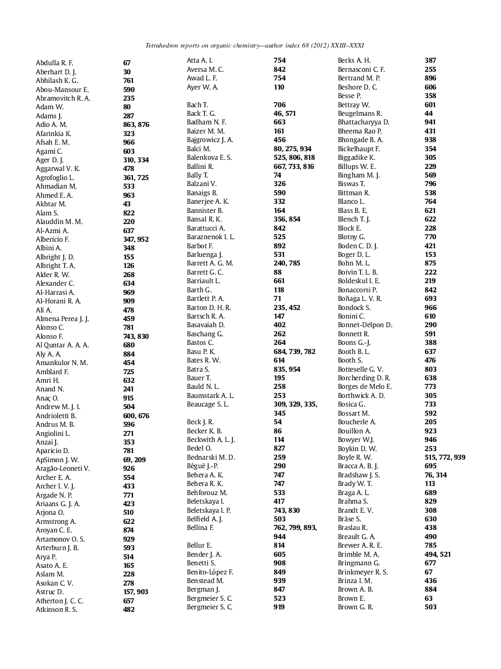 Tetrahedron reports on organic chemistry author index