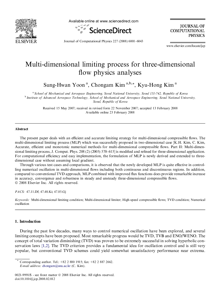 Multi-dimensional limiting process for three-dimensional flow physics analyses