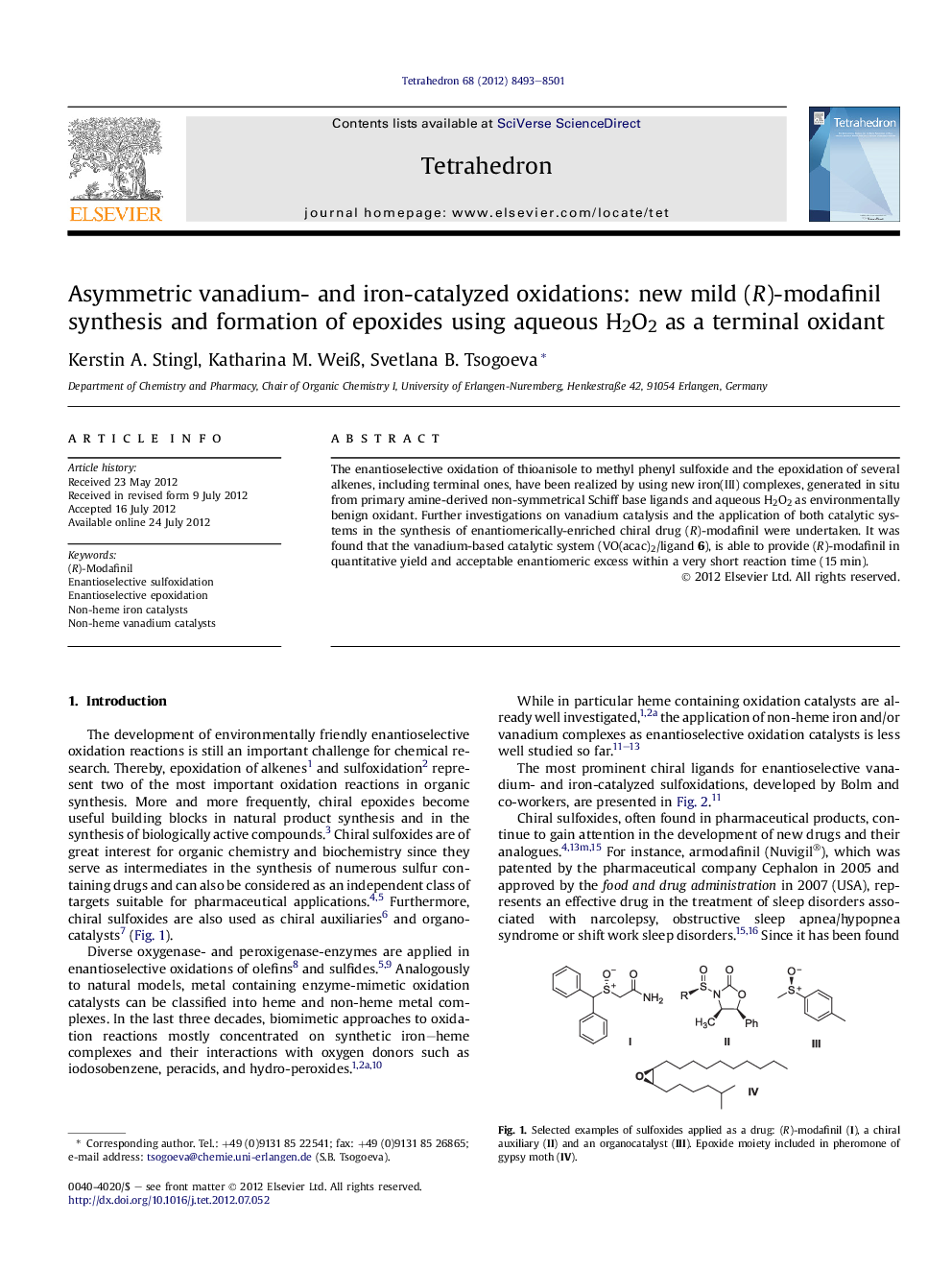 Asymmetric vanadium- and iron-catalyzed oxidations: new mild (R)-modafinil synthesis and formation of epoxides using aqueous H2O2 as a terminal oxidant