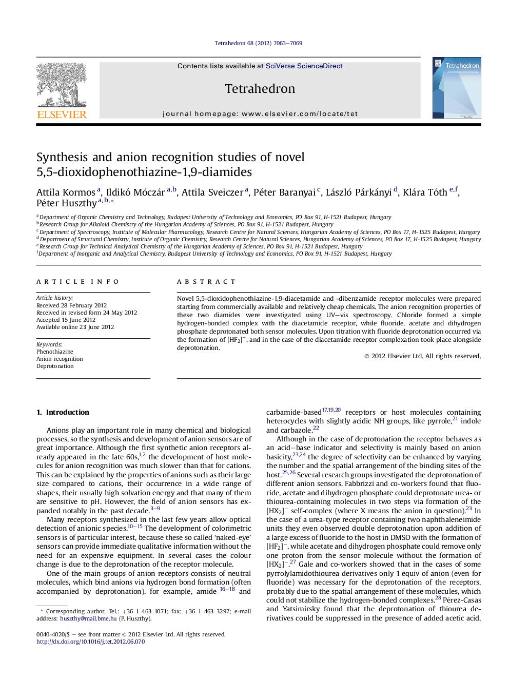 Synthesis and anion recognition studies of novel 5,5-dioxidophenothiazine-1,9-diamides