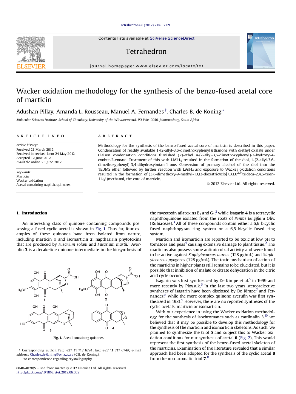 عکس صفحه اول مقاله: Wacker oxidation methodology for the synthesis of the benzo-fused acetal core of marticin Wacker oxidation methodology for the synthesis of the benzo-fused acetal core of marticin