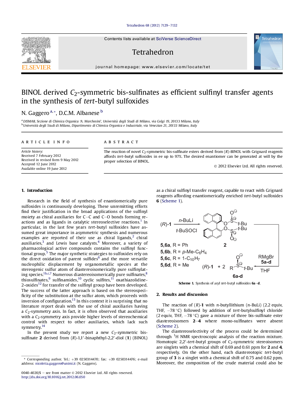 عکس صفحه اول مقاله: BINOL derived C2-symmetric bis-sulfinates as efficient sulfinyl transfer agents in the synthesis of tert-butyl sulfoxides BINOL derived C2-symmetric bis-sulfinates as efficient sulfinyl transfer agents in the synthesis of tert-butyl sulfoxides